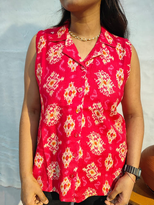 Red aura collar short kurti