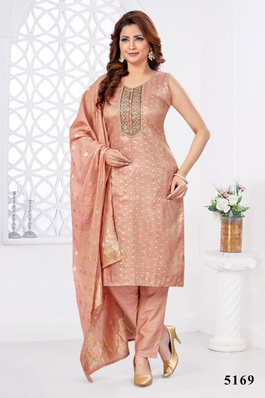 Tissue silk butti handwork dress