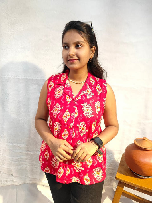 Red aura collar short kurti