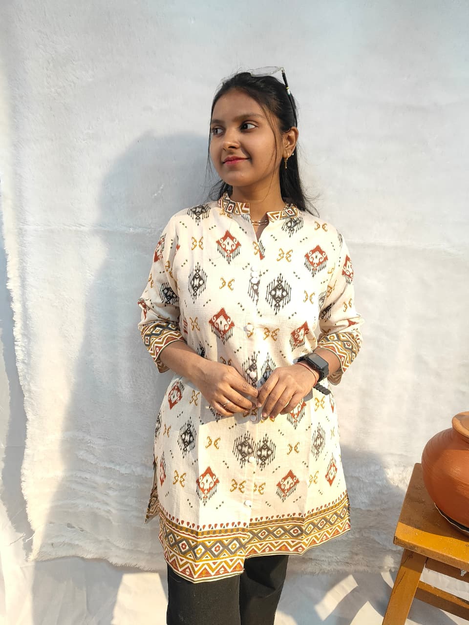 Ivory Vartican print short kurti