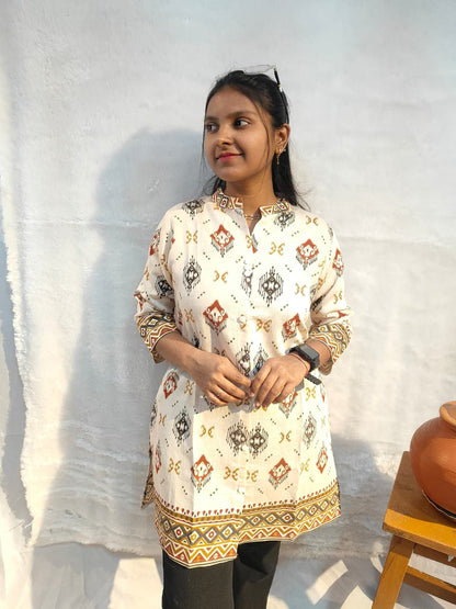 Ivory Vartican print short kurti